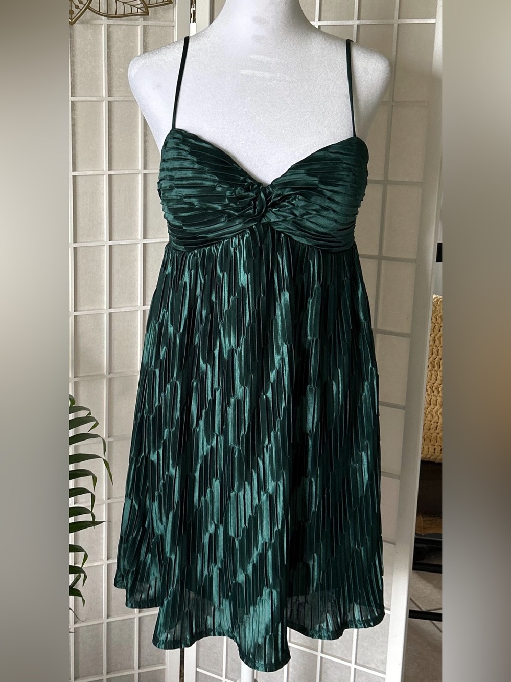 💚 Emerald Green Satin Pleated Dress | Strappy Mini 💚